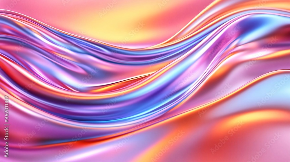 Poster a vibrant abstract design featuring flowing waves of color in pink, purple, and blue, creating a soo