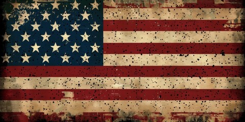 A textured and grungy American flag design with a distressed look, featuring splattered paint effects that add a sense of ruggedness and vintage authenticity