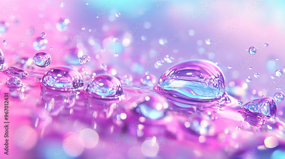 Poster close-up of vibrant water droplets on a colorful surface, creating an artistic and mesmerizing backg