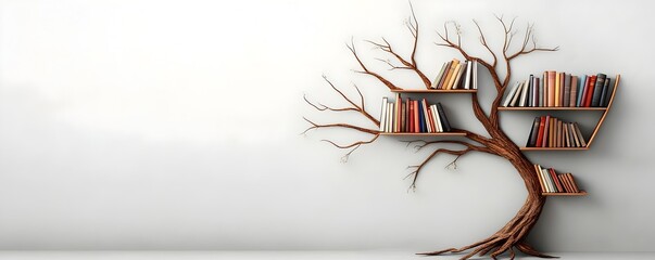 Wooden Tree Shaped Bookshelf   Unique Branching Book Storage Solution for Home or Office