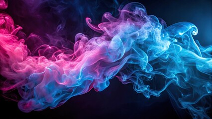 Obraz premium Tilted ethereal neon smoke wave in blue and pink on dark background