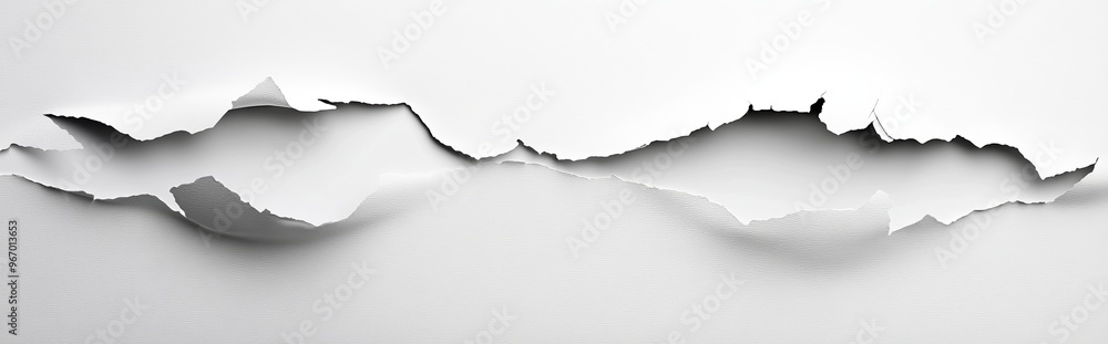 Poster a collection of torn paper strips arranged on a white background for a line effect.