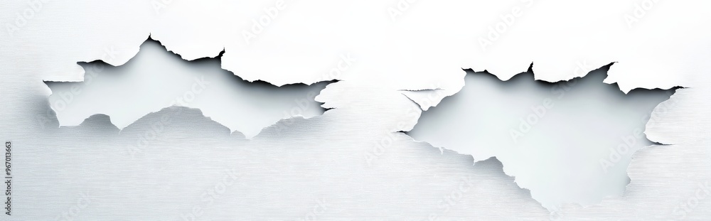 Poster a collection of torn paper strips arranged on a white background for a line effect.