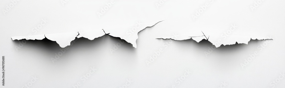 Poster artistic arrangement of frayed paper bits on white paper showcasing a linear effect.