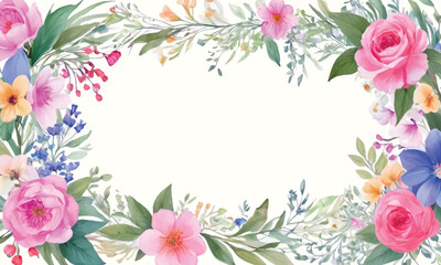 A frame of flowers with a white background that says spring