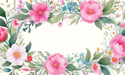 A frame of flowers with a white background that says spring