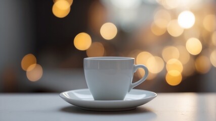 Obraz premium Minimalist Espresso Cup on Clean White Table with Copy Space.