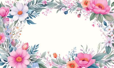 A frame of flowers with a white background that says spring