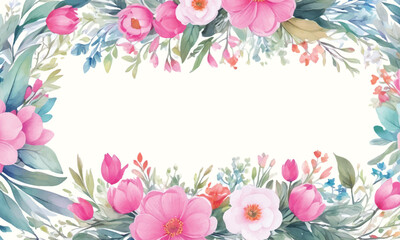 A frame of flowers with a white background that says spring