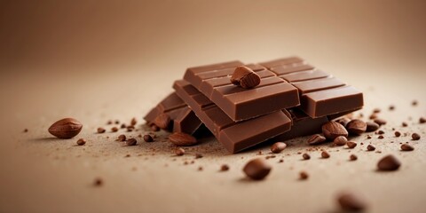 Milk chocolate pieces falling chocolate and coffee.