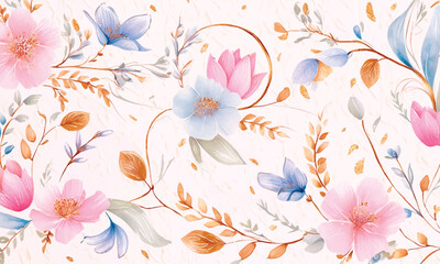 A colorful floral pattern with different flowers and leaves