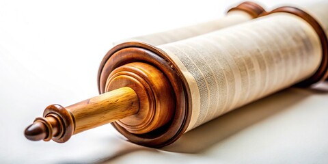Torah scroll in front of white background Macro