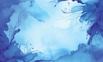 A painting of blue and white clouds and the blue sky