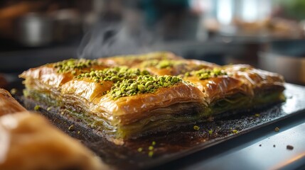 Turkish Baklava with Pistachios for Dessert