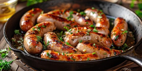 Chicken sausages cooked in a homemade garlic butter sauce