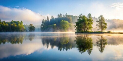 Obraz premium Tranquil lake with fog