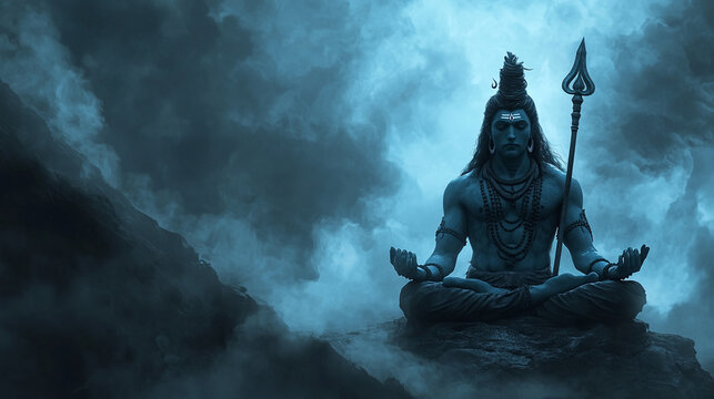 Maha Shivratri festival celebration hindu lord god shiva in Magical lights background