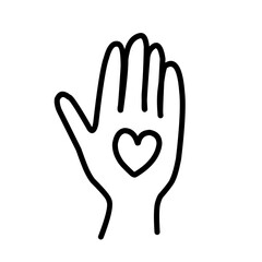 Heart in hand line icon