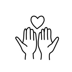 Heart in hand line icon