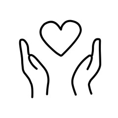 Heart in hand line icon