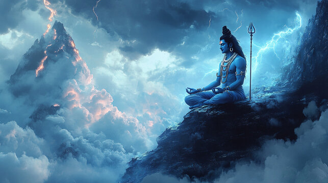 Maha Shivratri festival celebration hindu lord god shiva in Magical lights background