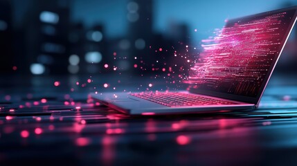 A high performance computer with flashing lights, processing data at lightning speed.