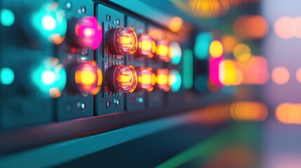 Obraz premium A control panel with flashing lights, symbolizing the real time monitoring of data and systems.