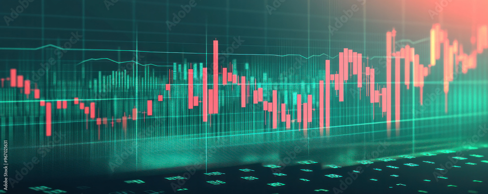 Poster a graph with red and green lines that are all over the screen. the graph is showing a fluctuation in