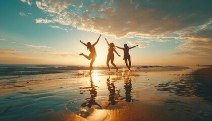 Silly Sunset Shenanigans: Friends Dancing on the Beach