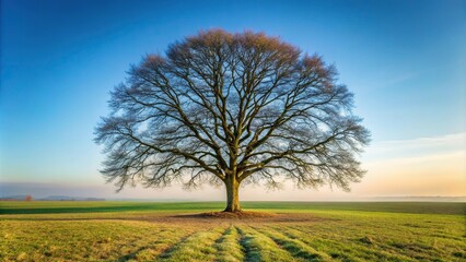 Obraz premium Tree without leaves in field against sky symmetrical