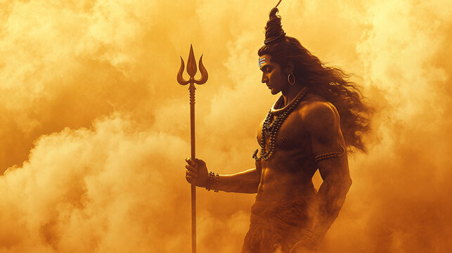 Maha Shivratri festival celebration hindu lord god shiva in Magical lights background
