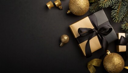  Luxurious Black and Gold Themed Black Friday Background with Gift Boxes and Holiday Decorations