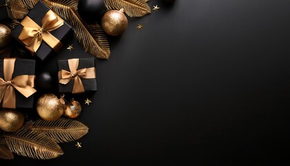  Luxurious Black and Gold Themed Black Friday Background with Gift Boxes and Holiday Decorations