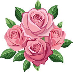 a drawing of roses with green leaves and pink leaves.