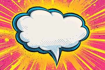Empty comic book speech bubble with color halftone background with copy space