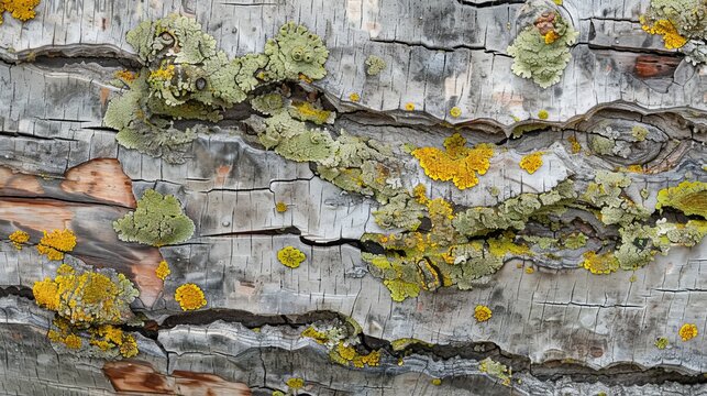 Detailed aspen tree bark with moss, highlighting textured wood and soft green nature elements