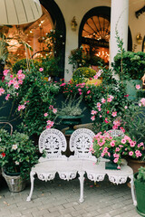 Flower shop with fresh live flowers and bouquets