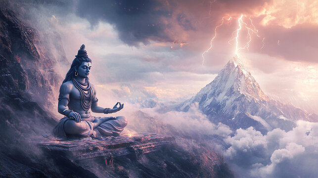 Maha Shivratri festival celebration hindu lord god shiva in Magical lights background