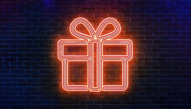 neon chirsmas gift on brick wall - Powered by Adobe