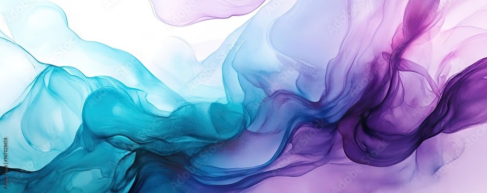Poster abstract fluid design featuring colorful flowing waves in shades of blue and purple, ideal for backg