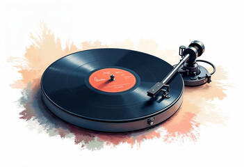 Clean vector of a record player spinning Against white plain background