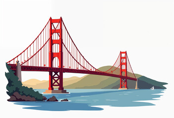 Icon of a famous bridge like the Golden Gate Against white plain background