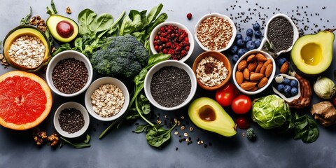 Healthy Food Spread with Avocado, Oats, Seeds, Vegetables, and Superfoods
