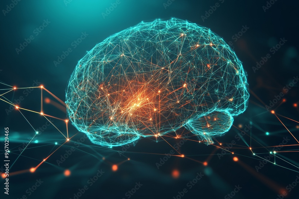 Poster neural circuits neuron interaction and neural transmission futuristic brain data visualization with 