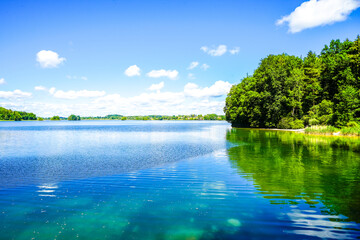 View of Seehamer See and the surrounding landscape in the municipality of Weyarn near Munich....