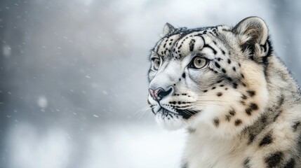 Obraz premium Close-up of a Snow Leopard in a Snowy Setting