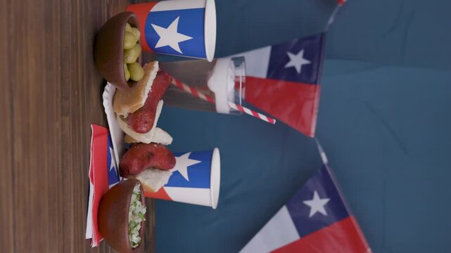 Fiestas Patrias Chile National holidays Olives Pebre Choripan and Wine Glass Vertical