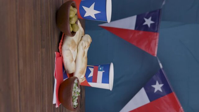 Fiestas Patrias Chile National holidays Olives Pebre Empanadas and Wine Glass Vertical