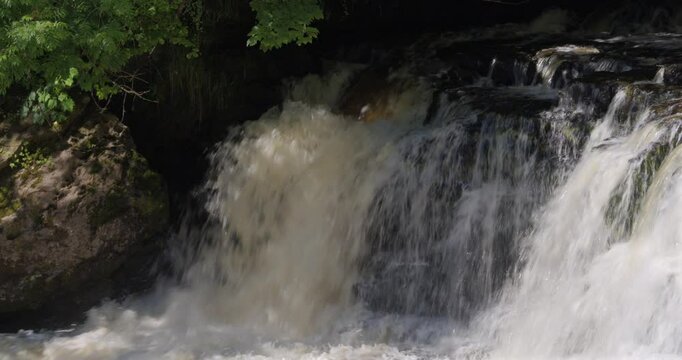 Close up shot of the middle falls at Aysgarth falls on the river ure, Yorkshire dales
