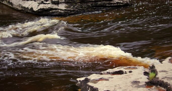 close up shot of the river ure going in between rocks at the lower falls at Aysgarth falls, Yorkshire dales